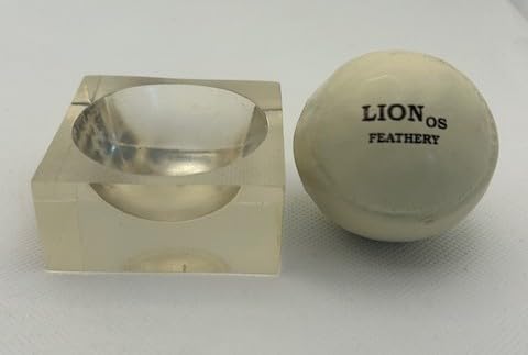 Authentic Feathery Lion Half Golf Ball in Resin Showing Feathers Paperweight