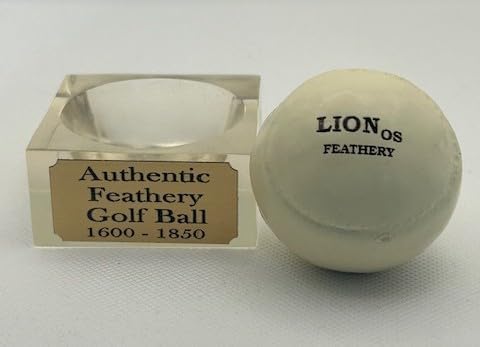 Authentic Feathery Lion Half Golf Ball in Resin Showing Feathers Paperweight