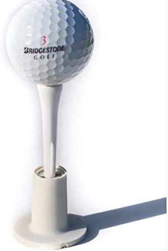 Set of 3 - Country Club Elite Golf Practice Mat Tees - Turn & Lock Rubber Tee Holder Plus Plactic Adjustable Height Tee - Replacement Tee Can Use with Most Range Driving Turf Mats