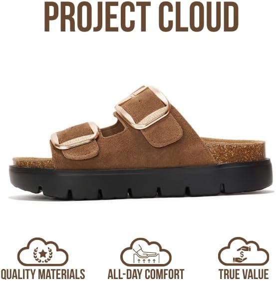 Project Cloud Genuine Leather Platform Sandals Women Footwear - Wedge Chunky Sandals Womens sandals with Memory Foam Insole and Cork Footbed (GREECECHUNKY)