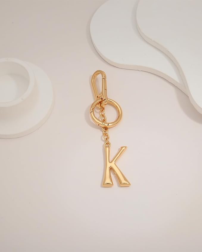 Gold Initial Keychain For Women Cute Bubble Letter Keychains Initial Bag Charm Personalized Keychain Accessories Gift