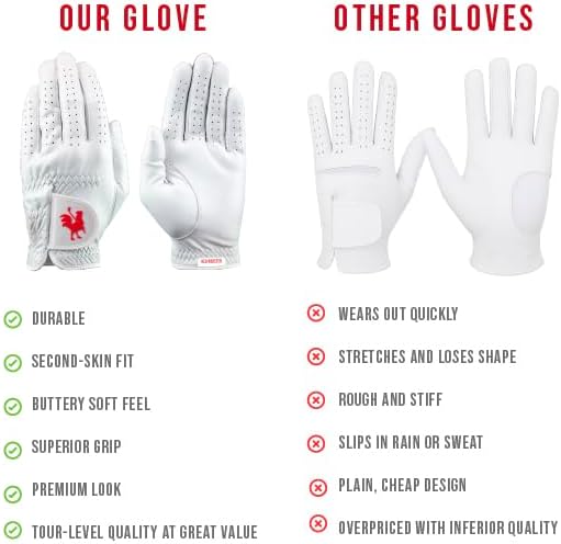 RED ROOSTER Sussex Premium Golf Glove, Cabretta Leather, White, Ultra-Thin Tournament Design