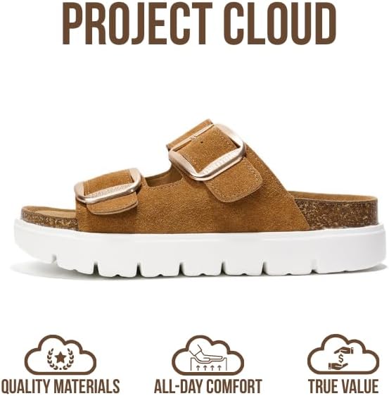 Project Cloud Genuine Leather Platform Sandals Women Footwear - Wedge Chunky Sandals Womens sandals with Memory Foam Insole and Cork Footbed (GREECECHUNKY)