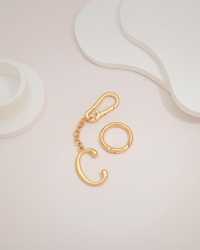 Gold Initial Keychain For Women Cute Bubble Letter Keychains Initial Bag Charm Personalized Keychain Accessories Gift