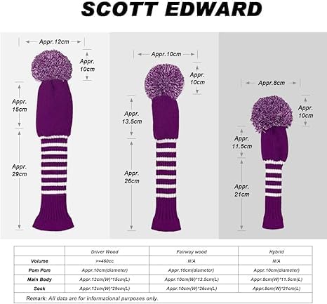 Scott Edward 1/3/4PCS Multi-Style Optional Individualized Knit Golf Club Head Covers, Driver Wood(460cc) Fairway Wood and Hybrid(UT)，for Male/Female Golfers,Custom