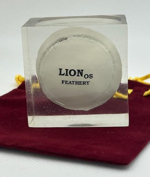 Authentic Feathery Lion Half Golf Ball in Resin Showing Feathers Paperweight