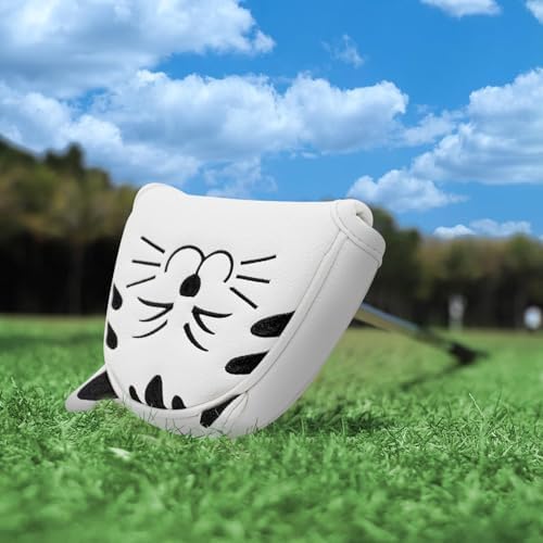 Golf Kitty Head Cover Golf Club White Leather Headcovers 1pc/4pcs Set Fits Driver Fairway Wood Hybrid Utility Putter Iron Wedge Headcover.