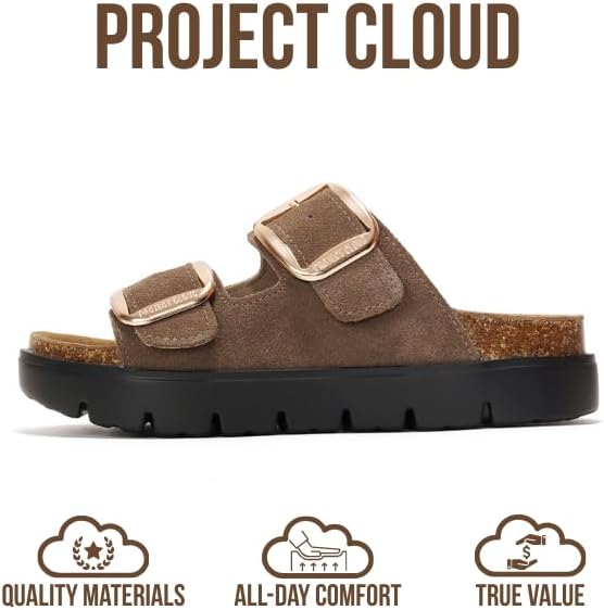 Project Cloud Genuine Leather Platform Sandals Women Footwear - Wedge Chunky Sandals Womens sandals with Memory Foam Insole and Cork Footbed (GREECECHUNKY)