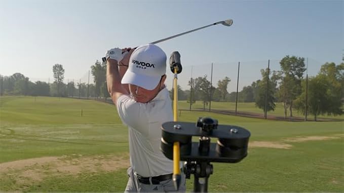 Golf Swing Trainer with Adjustable Tripod – Swing Speed Trainer, 360° Alignment Training Aid with Phone Holder for Practice & Distance