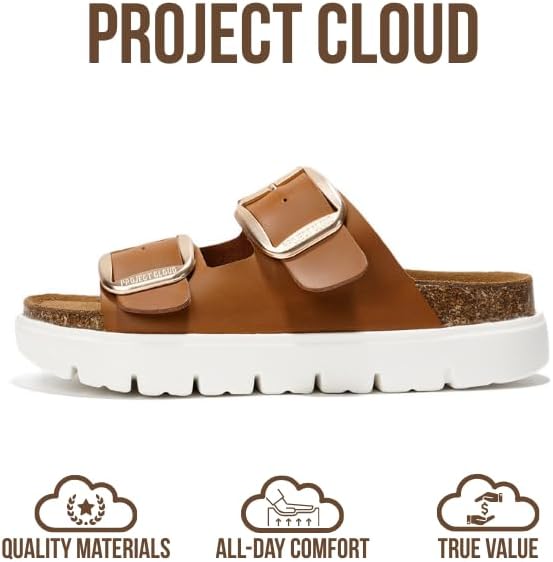Project Cloud Genuine Leather Platform Sandals Women Footwear - Wedge Chunky Sandals Womens sandals with Memory Foam Insole and Cork Footbed (GREECECHUNKY)