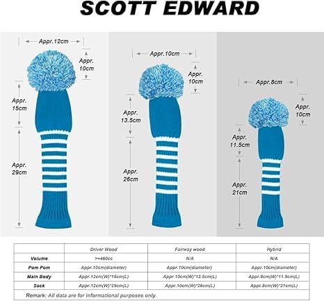 Scott Edward 1/3/4PCS Multi-Style Optional Individualized Knit Golf Club Head Covers, Driver Wood(460cc) Fairway Wood and Hybrid(UT)，for Male/Female Golfers,Custom