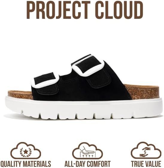 Project Cloud Genuine Leather Platform Sandals Women Footwear - Wedge Chunky Sandals Womens sandals with Memory Foam Insole and Cork Footbed (GREECECHUNKY)