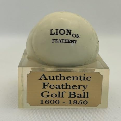 Authentic Feathery Lion Half Golf Ball in Resin Showing Feathers Paperweight