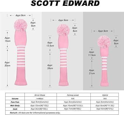 Scott Edward 1/3/4PCS Multi-Style Optional Individualized Knit Golf Club Head Covers, Driver Wood(460cc) Fairway Wood and Hybrid(UT)，for Male/Female Golfers,Custom