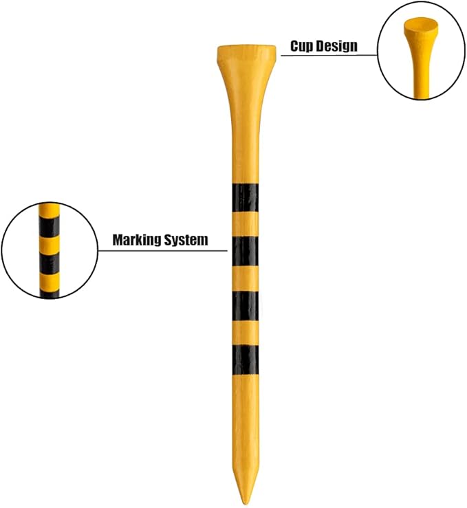 MAZEL Natural Wood/Bamboo Golf Tees 2 3/4 Inch & 3 1/4 Inch,Pack 50 or 120,Reduce Friction & Side Spin,More Stable Golf Tees