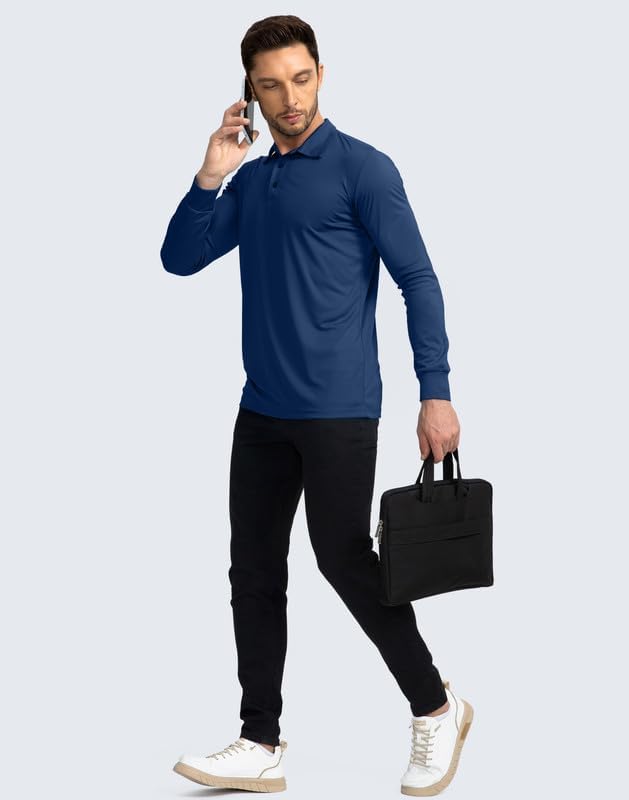 Men's Polo Shirt Long Sleeve Golf Shirts Lightweight UPF 50+ Sun Protection Cool Shirts for Men Work Fishing Outdoor