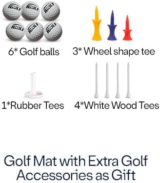 2ft x 2ft Tri-Turf 3 in 1 Golf Hitting Mat Indoor Outdoor Practice & Training Aid with Real Turf Feel, Non-Slip Rubber Base, EVA Cushion, Real Tee Support, Foam Balls & Tees Included for Driving Range
