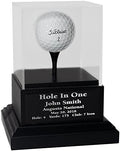 Acrylic Hole in One Golf Ball Display with Wood Base | Includes Engraved Plate | Cherry or Black Base | Removable Top | Made in The USA