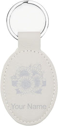 LaserGram Oval Keychain, Sunflowers, Personalized Engraving Included