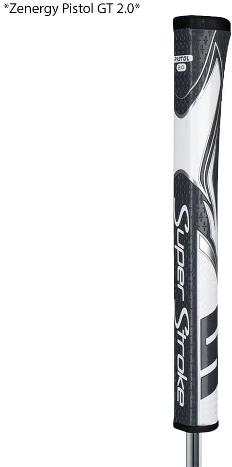 SuperStroke Zenergy Pistol 1.0 Golf Putter Grip with No Taper Enhanced SPYNE Technology, New Multi-Zone Texturing and Tech-Port, Grey/White