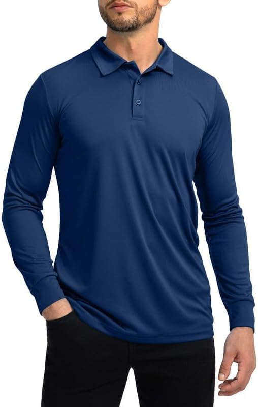 Men's Polo Shirt Long Sleeve Golf Shirts Lightweight UPF 50+ Sun Protection Cool Shirts for Men Work Fishing Outdoor
