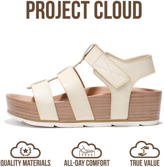 Project Cloud Platform Sandals Women - Comfortable Memory Foam Insole Ladies Wedges - Non Slip & Lightweight Strap Wedge Sandals for Women 2025 (Phased)