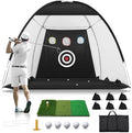 Golf Net: 10x7FT Golf Practice Net for Backyard Driving, Hitting Net with Tri-Turf Mat, Indoor Training Chipping Aid Nets with Reduce Noise Nylon Target, Gifts for Men/Dad/Him