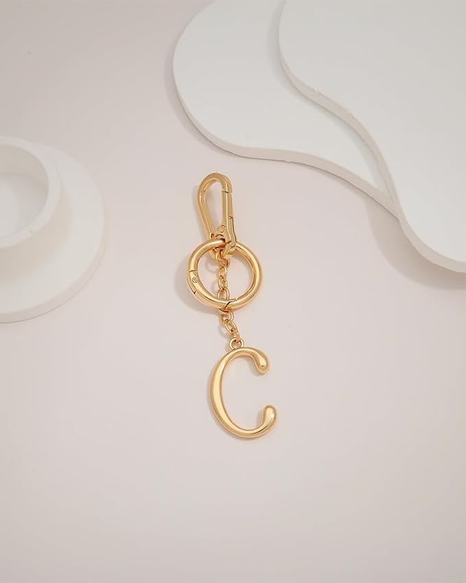 Gold Initial Keychain For Women Cute Bubble Letter Keychains Initial Bag Charm Personalized Keychain Accessories Gift