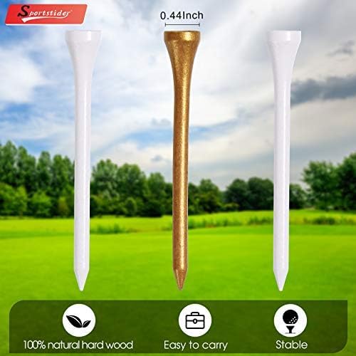 sportstider Golf Tees, 2 3/4 Inch, 77 Count, Professional Deluxe Wooden Golf Tee,More Than 20 Colors Combination, Natural Hard Wood Golf Tee