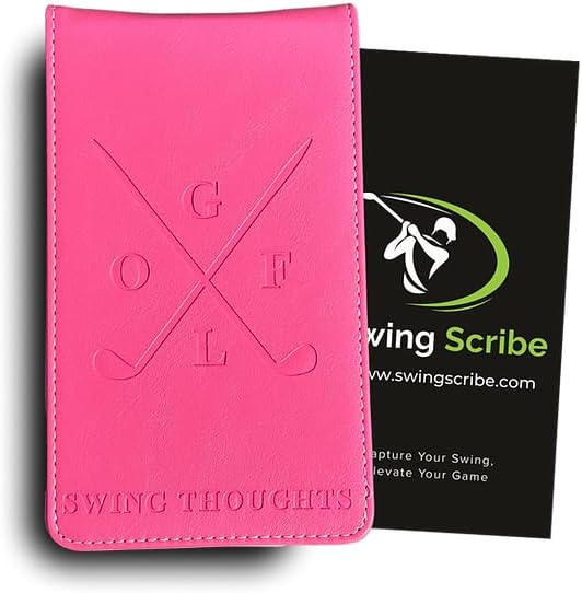 Golf Notebook – Compact Golf Journal with Vegan Leather Cover – Back Pocket Size Golf Log Book for Yardage, Stats, Practice & Course Notes (Pink)
