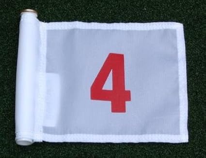 Set of Red Numbered #1, #2, #3, #4, and #5 each printed on a solid White Jr. (8" L x 6" H) 400 Denier Pin Marker Flag For Golf & Putting Green Applications