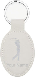 LaserGram Oval Keychain, Golfer Golfing, Personalized Engraving Included (White with Silver)