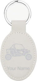 LaserGram Oval Keychain, Off Road Racer, Personalized Engraving Included (White with Silver)