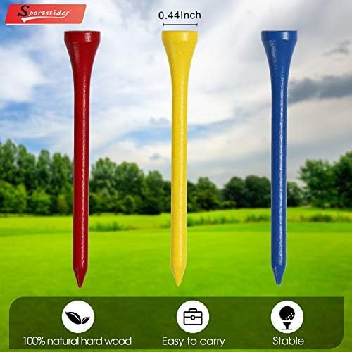 sportstider Golf Tees, 2 3/4 Inch, 77 Count, Professional Deluxe Wooden Golf Tee,More Than 20 Colors Combination, Natural Hard Wood Golf Tee