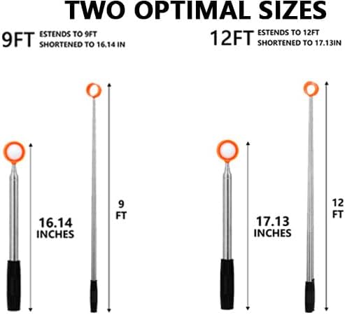 Telescopic Golf Ball Retriever (9/12ft) | Picker Upper Tool | Premium Stainless Steel & Double-Sided Head