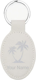 LaserGram Oval Keychain, Palm Trees, Personalized Engraving Included (White with Silver)
