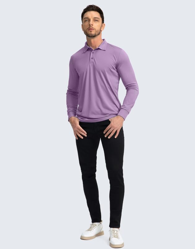 Men's Polo Shirt Long Sleeve Golf Shirts Lightweight UPF 50+ Sun Protection Cool Shirts for Men Work Fishing Outdoor