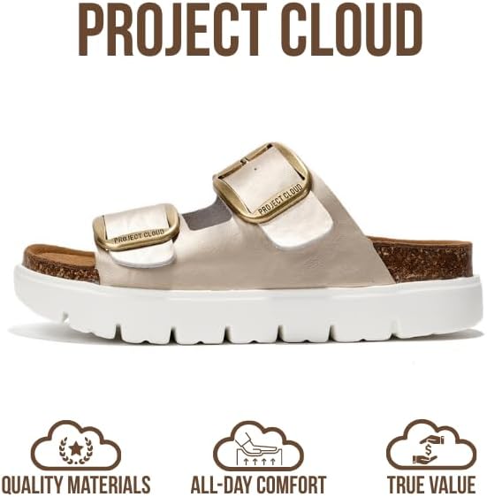 Project Cloud Genuine Leather Platform Sandals Women Footwear - Wedge Chunky Sandals Womens sandals with Memory Foam Insole and Cork Footbed (GREECECHUNKY)