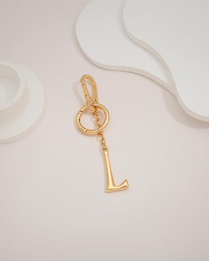 Gold Initial Keychain For Women Cute Bubble Letter Keychains Initial Bag Charm Personalized Keychain Accessories Gift