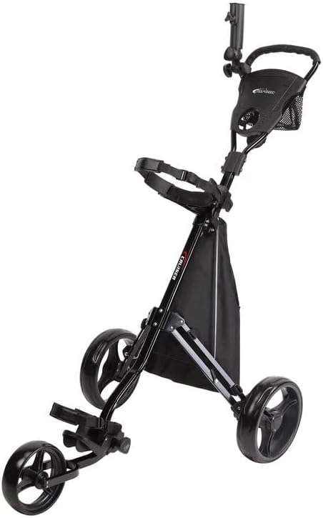 PRECISE Cruiser 3-Wheel Golf Push Cart with Stabilizer Rods & Foot Brake – Lightweight Folding Golf Trolley with Ergonomic Handle, Detachable Storage Bag & Scorecard Holder