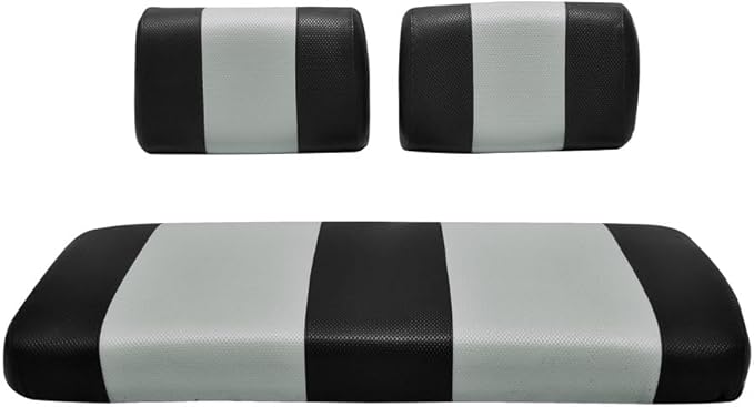 Seat Cover Replacement for Yamaha G-16/G-22 Golf Cart - Front Bench Seat - Premium Marine Vinyl - 5 Panel Stitching - Staple On Installation - Two-Tone Golf Cart Seat Covers (Black & Silver)
