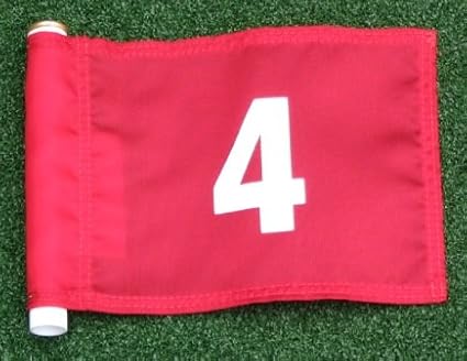ShopTJB Set of White Numbered #1, #2, #3, #4, and #5 Each Printed on a Solid Red Jr. (8" L x 6" H) 400 Denier Pin Marker Flag for Golf & Putting Green Applications