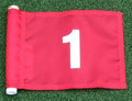 ShopTJB White Numbered #1 Printed on a Solid Red Jr. (8" L x 6" H) 400 Denier Pin Marker Flag for Golf & Putting Green Applications