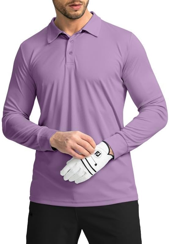 Men's Polo Shirt Long Sleeve Golf Shirts Lightweight UPF 50+ Sun Protection Cool Shirts for Men Work Fishing Outdoor
