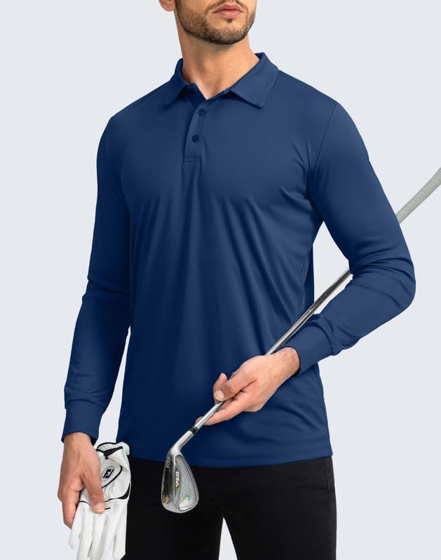 Men's Polo Shirt Long Sleeve Golf Shirts Lightweight UPF 50+ Sun Protection Cool Shirts for Men Work Fishing Outdoor