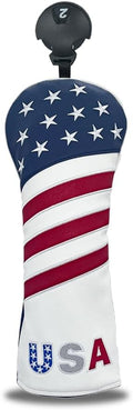 Golf American Style Head Cover Golf Club Blue and White Leather Headcovers Set Fits Driver Fairway Wood Hybrid Utility Putter Iron Wedge Headcover.