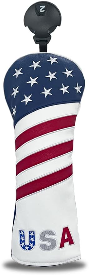 Golf American Style Head Cover Golf Club Blue and White Leather Headcovers Set Fits Driver Fairway Wood Hybrid Utility Putter Iron Wedge Headcover.