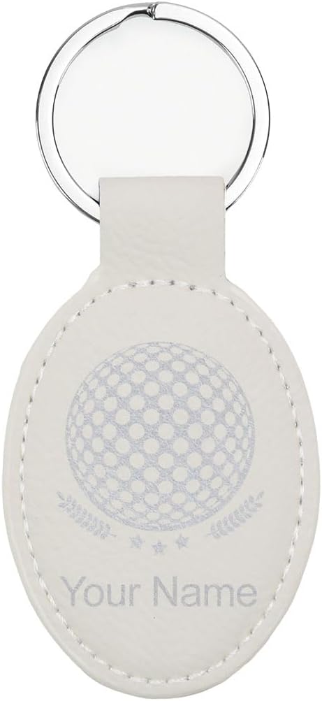 LaserGram Oval Keychain, Golf Ball, Personalized Engraving Included (White with Silver)