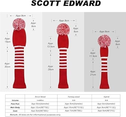 Scott Edward 1/3/4PCS Multi-Style Optional Individualized Knit Golf Club Head Covers, Driver Wood(460cc) Fairway Wood and Hybrid(UT)，for Male/Female Golfers,Custom