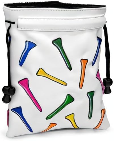 montela golf Valuables Pouch,Golf Bag Pouch with Drawstrings Golf Tee Bag Leather Golf Tee Pouchs for Men Women (Colorful Tee)